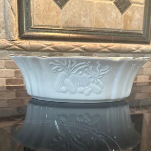 Lenox White Porcelain Vegetable Motif Serving Bowl with Gold Trim